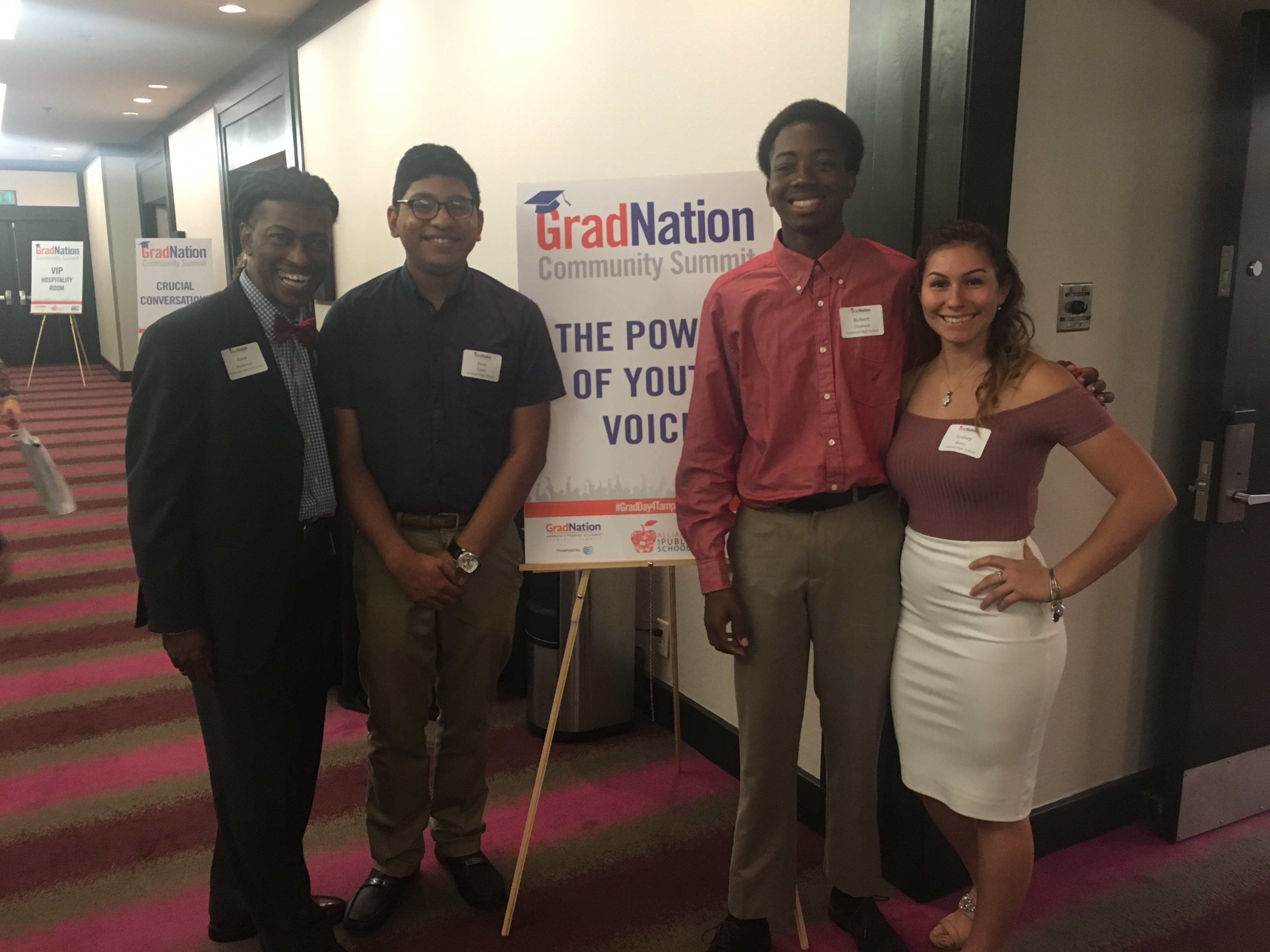 Student facilitators pose outside Power of Youth Voice session