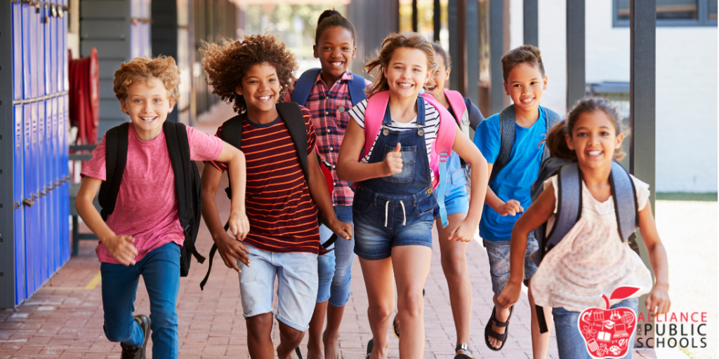 Children running at school