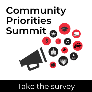 Community Priorities logo; take the survey